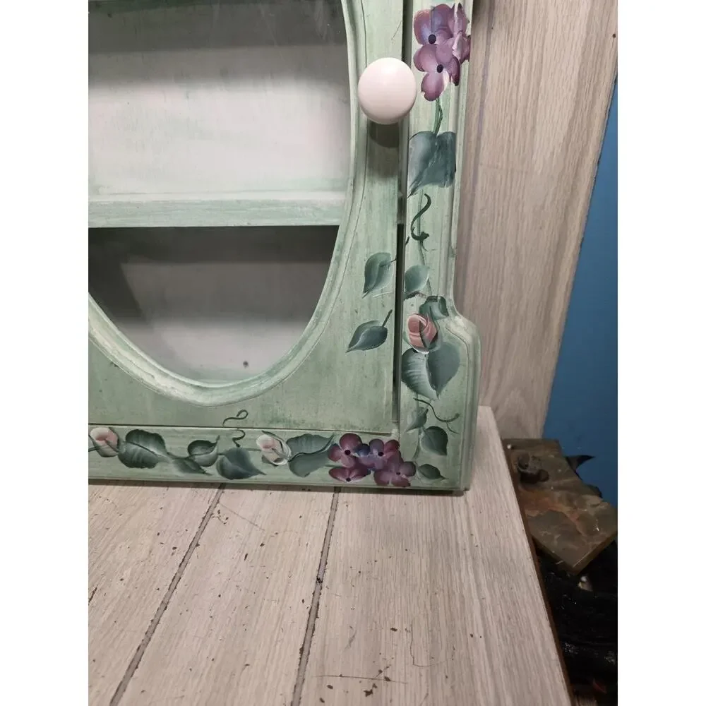 Vtg Hand Painted Floral Curio Display Cabinet Miniatures Farmhouse Cottagecore